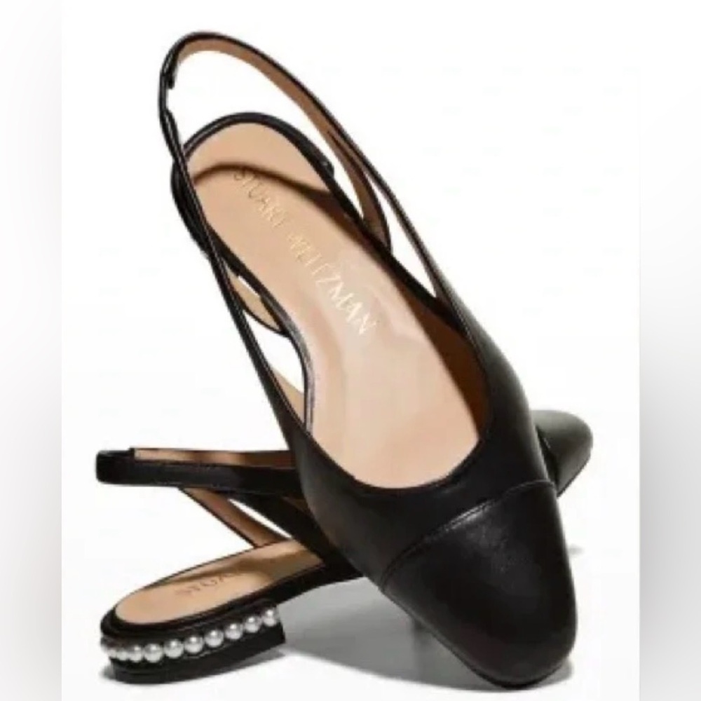 Stuart Weitzman Black Pearl-Embellished Flats Size 7